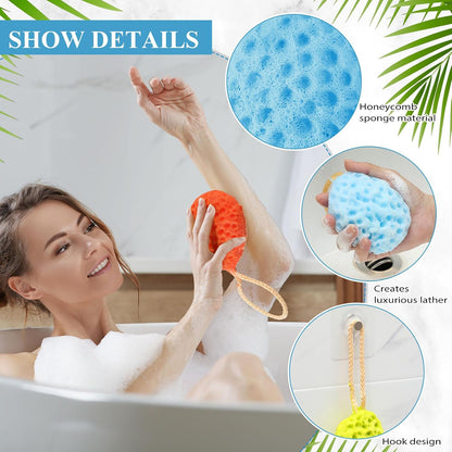 FoldTier 6 Pcs Bath Sponge Deep Cleansing Body Loofah Gentle and Deep Exfoliating Body Scrubber Bath Accessories Men Women Baby Sponge for Bathing Shower (Bright Color)