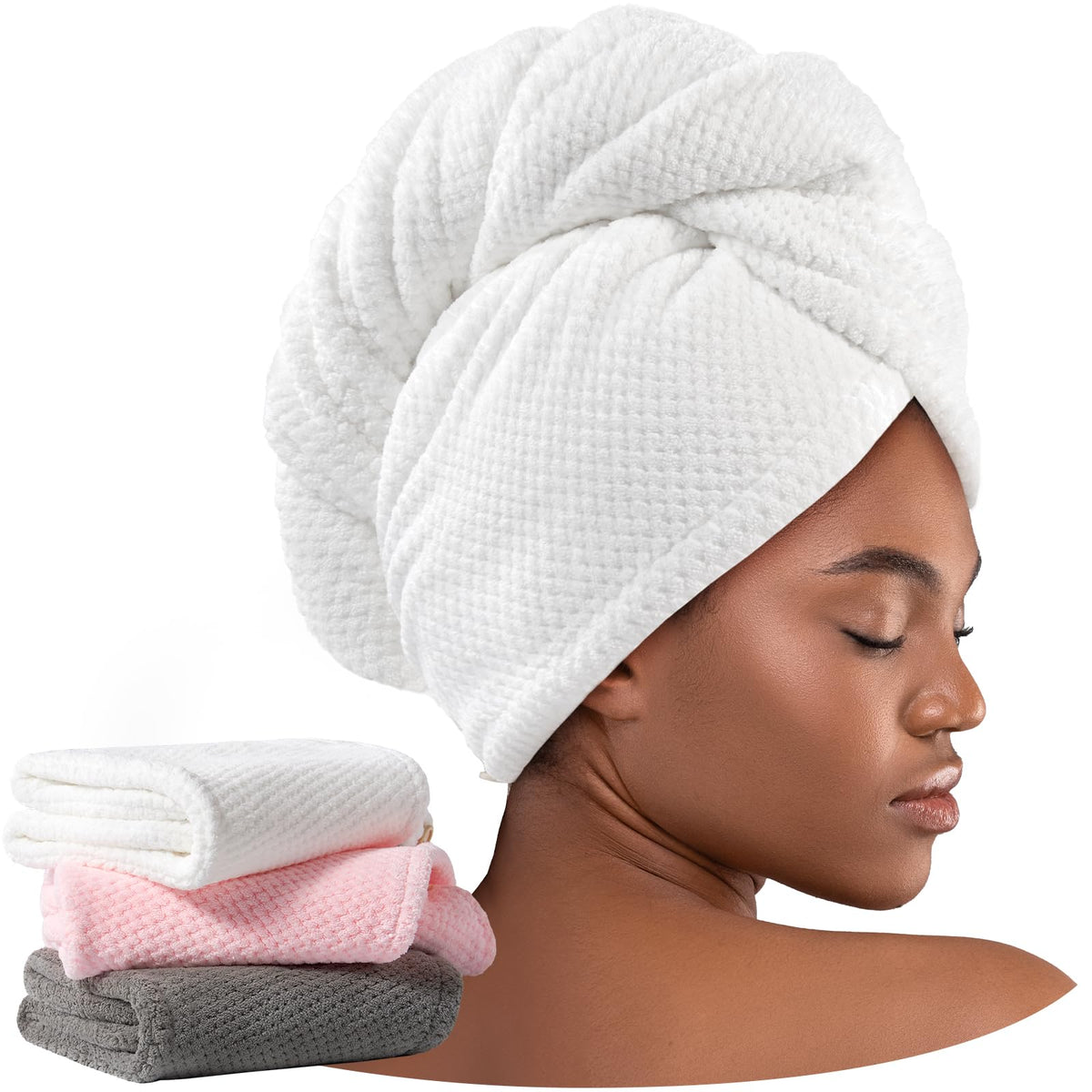Umisleep 2 Pack Microfiber Hair Towel Wrap for Women Kids, 400 GSM Thicker