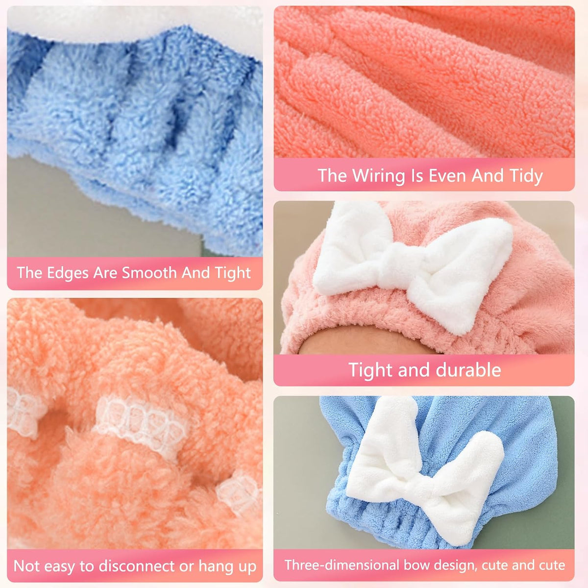 4PCS Super Absorbent Hair Towel Wrap for Wet Hair,Microfiber Hair Drying with Caps Bow Design,2026 New Fast Drying Hair Turban Wrap Towels Shower Cap for Girls and Women(Pink, Blue,Yellow,Red)