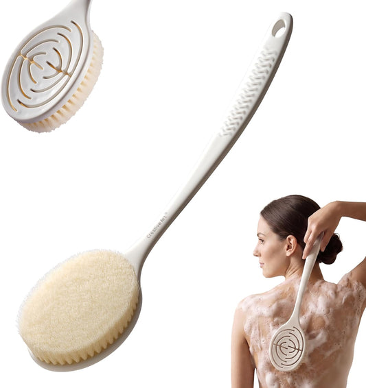 Soft Bristles Back Brush for Shower Women, Long Handle Body Scrubber White