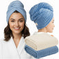 3 Pack Microfiber Hair Towel Wrap for Women, Fast Drying Hair Turban with Button, Anti-Frizz Large Hair Towel for All Hair Styles, Soft & Absorbent Hair Drying Towel
