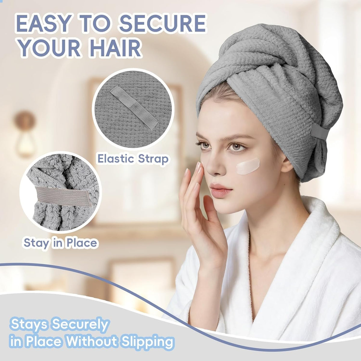 Large Microfiber Hair Towel for Women, Super Soft Absorbent Quick