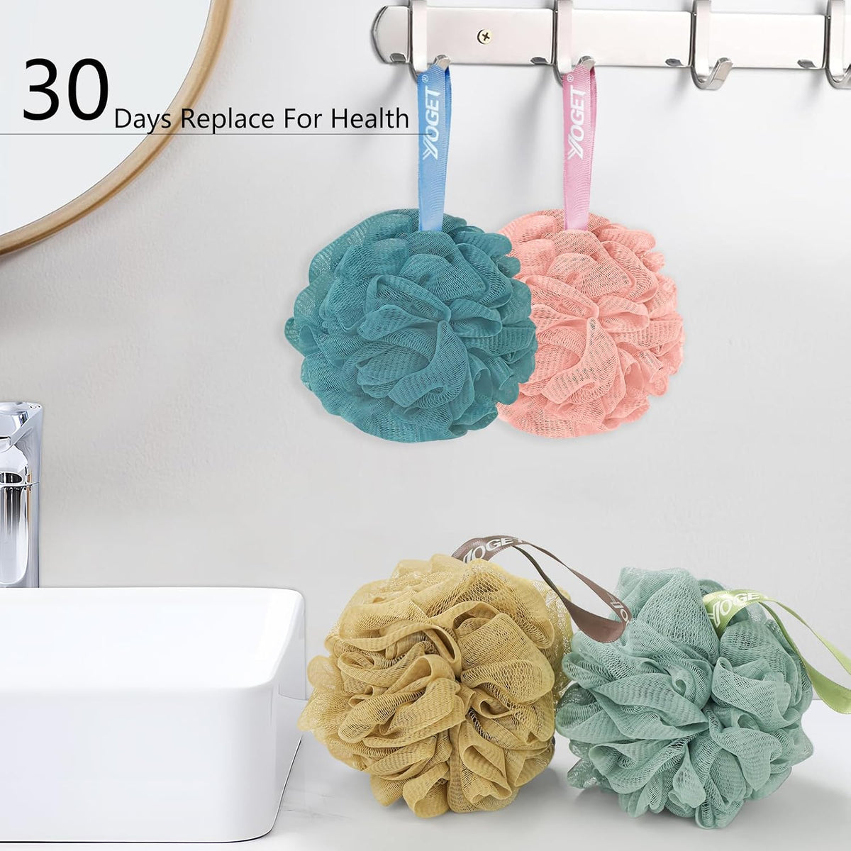 Yoget 4 Pack Shower Loofah Sponge, 60G Bath Loofa Exfoliating Body Scrubber