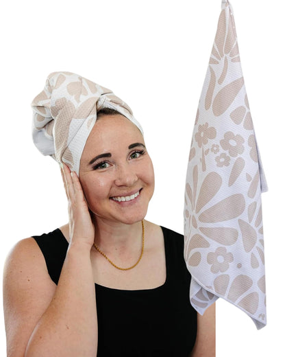 Microfiber Hair Towel Wrap for Women – Quick Dry Anti-Frizz Hair Drying Towel for Long, Curly & Thick Hair – Ultra-Soft Absorbent Hair Turban Wrap with Large Loop Closure – Dark Floral