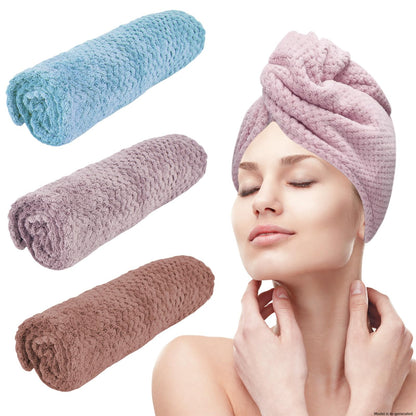 3 Pack Microfiber Hair Towel Wrap for Women, Fast Drying Hair Turban with Button, Anti-Frizz Large Hair Towel for All Hair Styles, Soft & Absorbent Hair Drying Towel