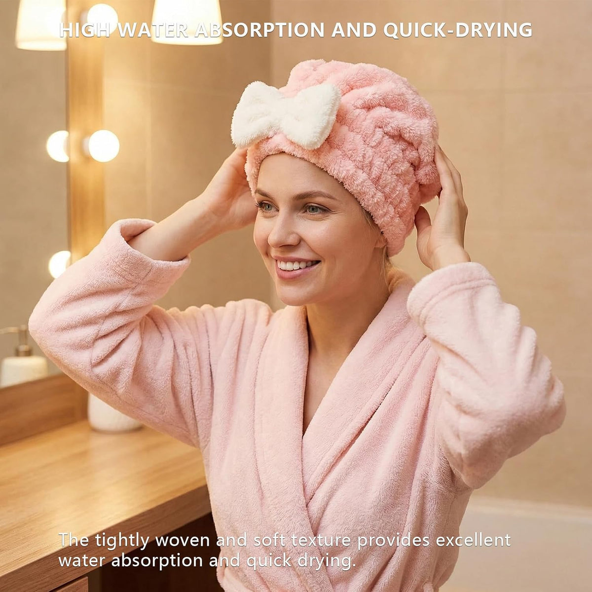4-Pack Microfiber Hair Towel Cap for Short/Medium Hair, No Twist, No Tug, Soft Absorbent Drying Hat with Bow for Women - Great for Skincare, Makeup, Shower
