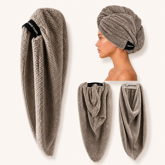 – Microfiber Hair Towel Wrap for Women, Super Absorbent, Quick Dry, Lightweight, Anti-Frizz, Long Thick Curly Hair (Natural Taupe, Large)