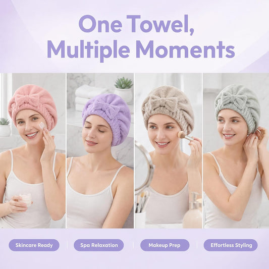 4 Pack Microfiber Hair Towels Bow Wrap for Women Quick Dry