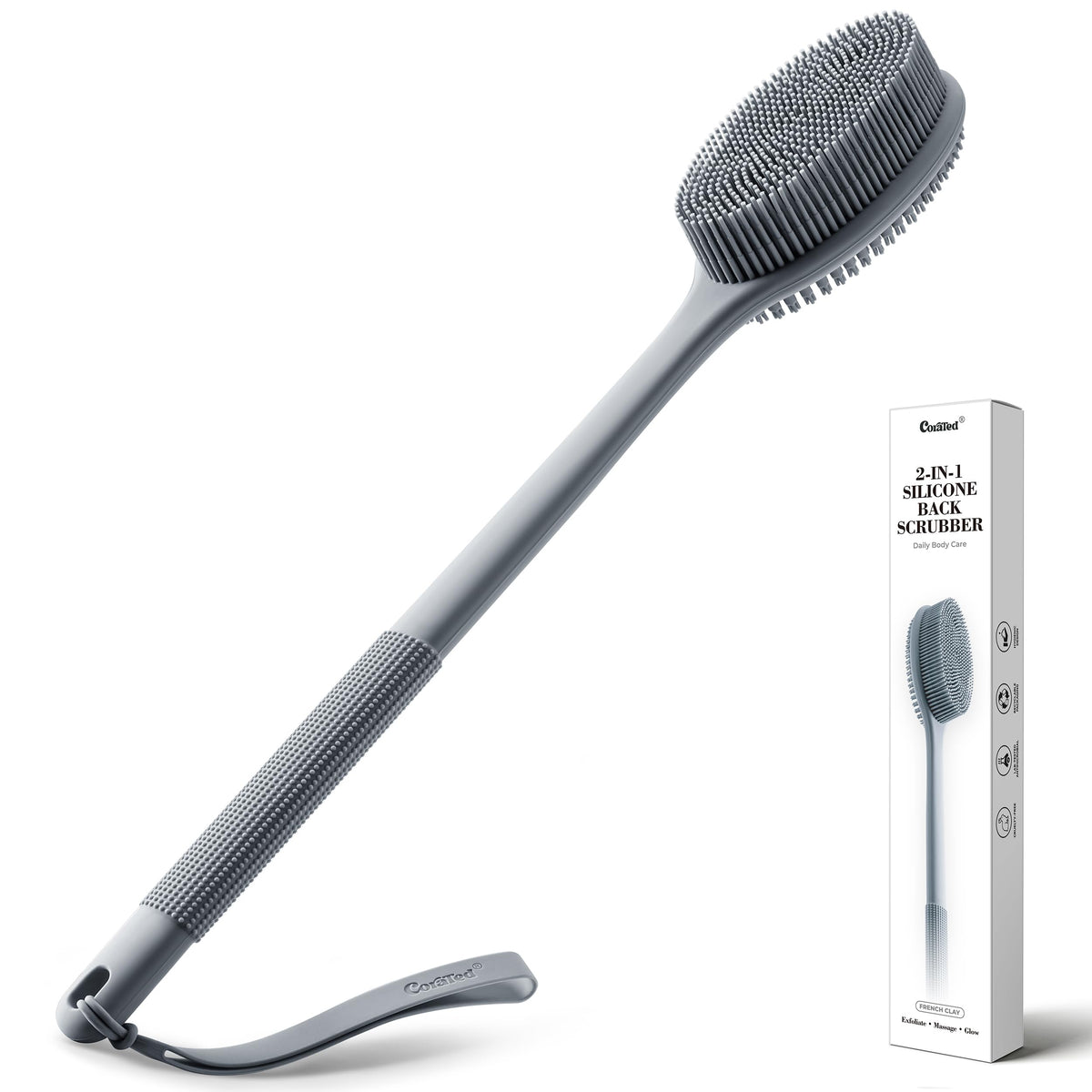 CORATED Silicone Back Scrubber for Shower, 2‑in‑1 Body Brush with Handle