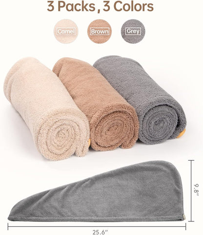 YFONG 3 Pack Microfiber Hair Towels Wrap for Women, Super Absorbent Drying