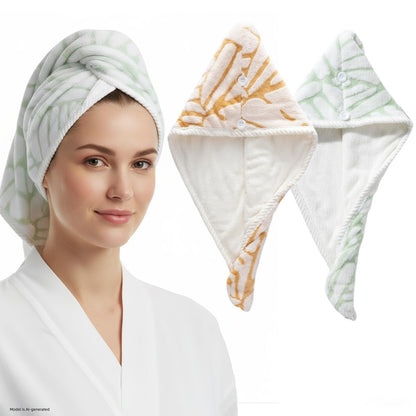 3 Pack Microfiber Hair Towel Wrap for Women, Fast Drying Hair Turban with Button, Anti-Frizz Large Hair Towel for All Hair Styles, Soft & Absorbent Hair Drying Towel