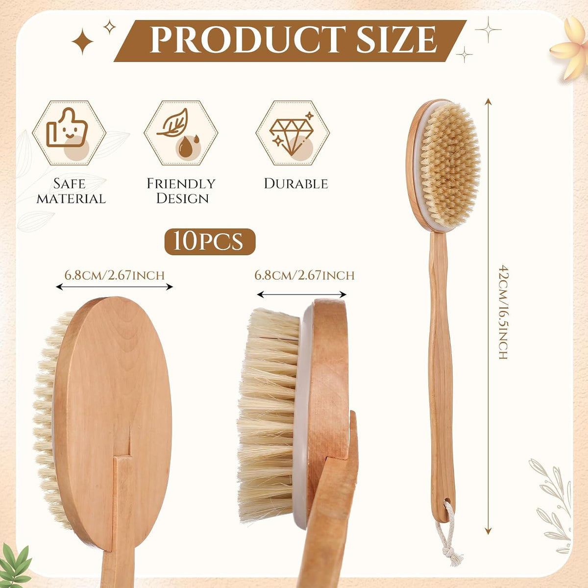 10 Pcs Dry Brushing Body Brush Bulk with Long Handle