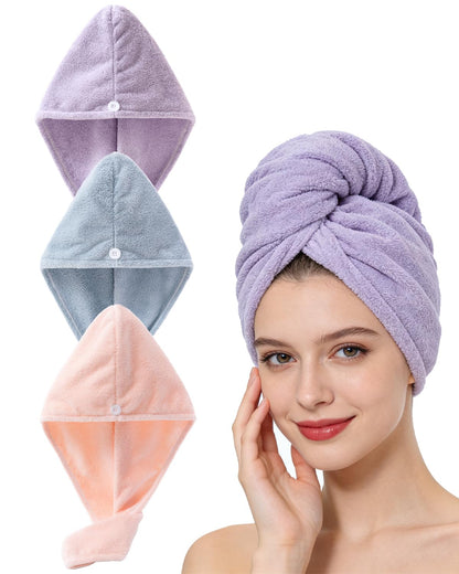 Lumimi Bath Pre Dry Hair Towel with Button, Red Grey, 2 Pack