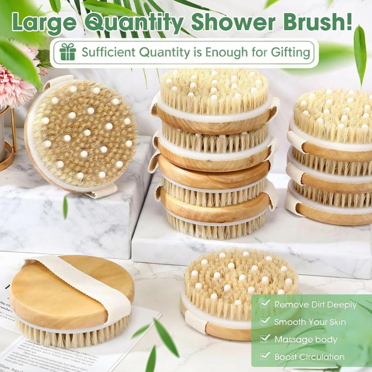 Gejoy 10 Pcs Dry Brushing Body Brush for Lymphatic Drainage Exfoliating Brush with Massage Nodule Dry Skin Body Scrubber Cellulite Shower Circulation Dead Exfoliator (4.3 x 4.3 Inches,Wood Color)