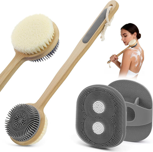Back Scrubber for Shower Dual-Sided & Silicone Body Scrubber 2 Pack