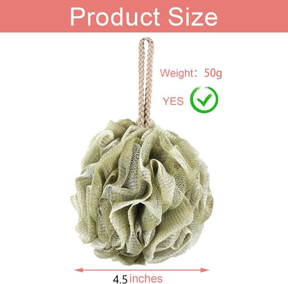 Loofah Sponge Pack of 4, Deep Cleansing Body Scrubber for Shower, Exfoliating Bath Sponge with Handle for Women and Men (001, 50g)
