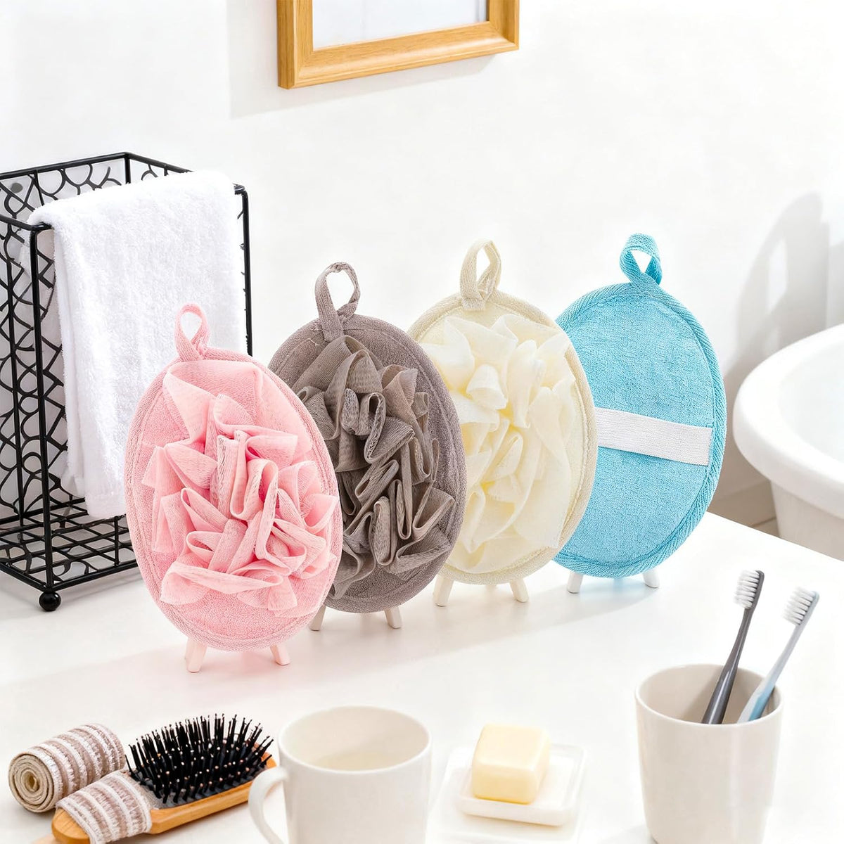 4 PCS Exfoliating Bath Sponges Soft Loofah Shower Scrubber