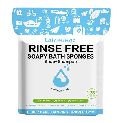 100 PCS Disposable Rinse Free Bath Sponges, No Rinse Bathing Wipes for Adults, Soap Infused Dry Shower Wipes for Elderly, Bedridden, Camping, Post Surgery(25 Count 4 Pack)