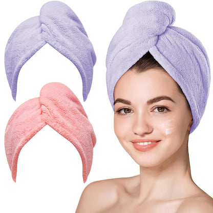 Hicober Microfiber Hair Towel Wrap for Women, Blue Grey Pink, 3-Pack