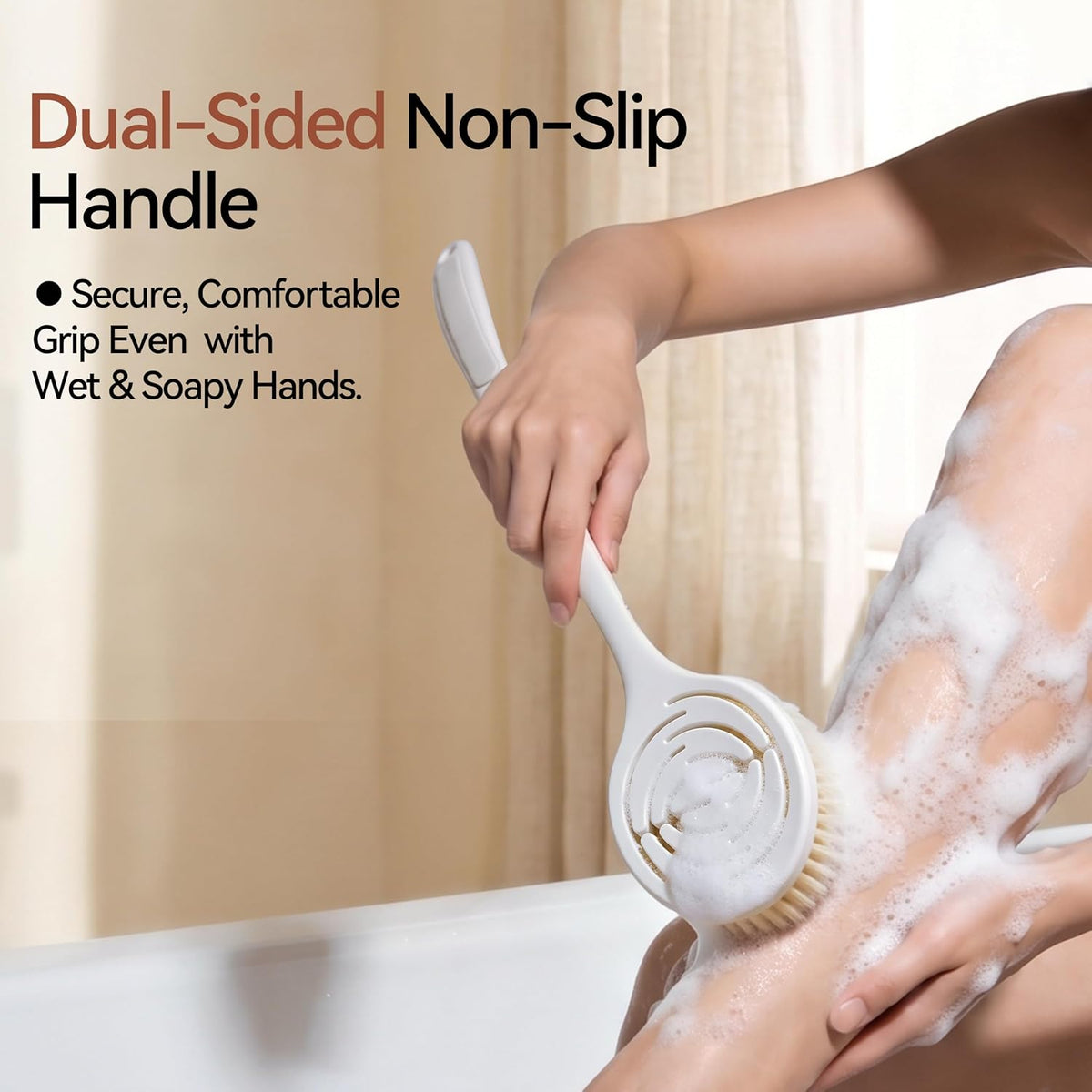 Soft Bristles Back Brush for Shower Women, Long Handle Body Scrubber White