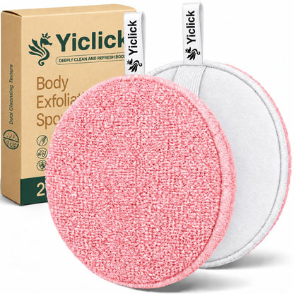 Yiclick Exfoliating Body Scrubber (2 Pack), Body Exfoliator Scrubber, Exfoliating Sponge for Shower Bath, Shower Loofah Luffa Lufa with Handle, Dead Skin Exfoliator for Body Scrub, Men Women