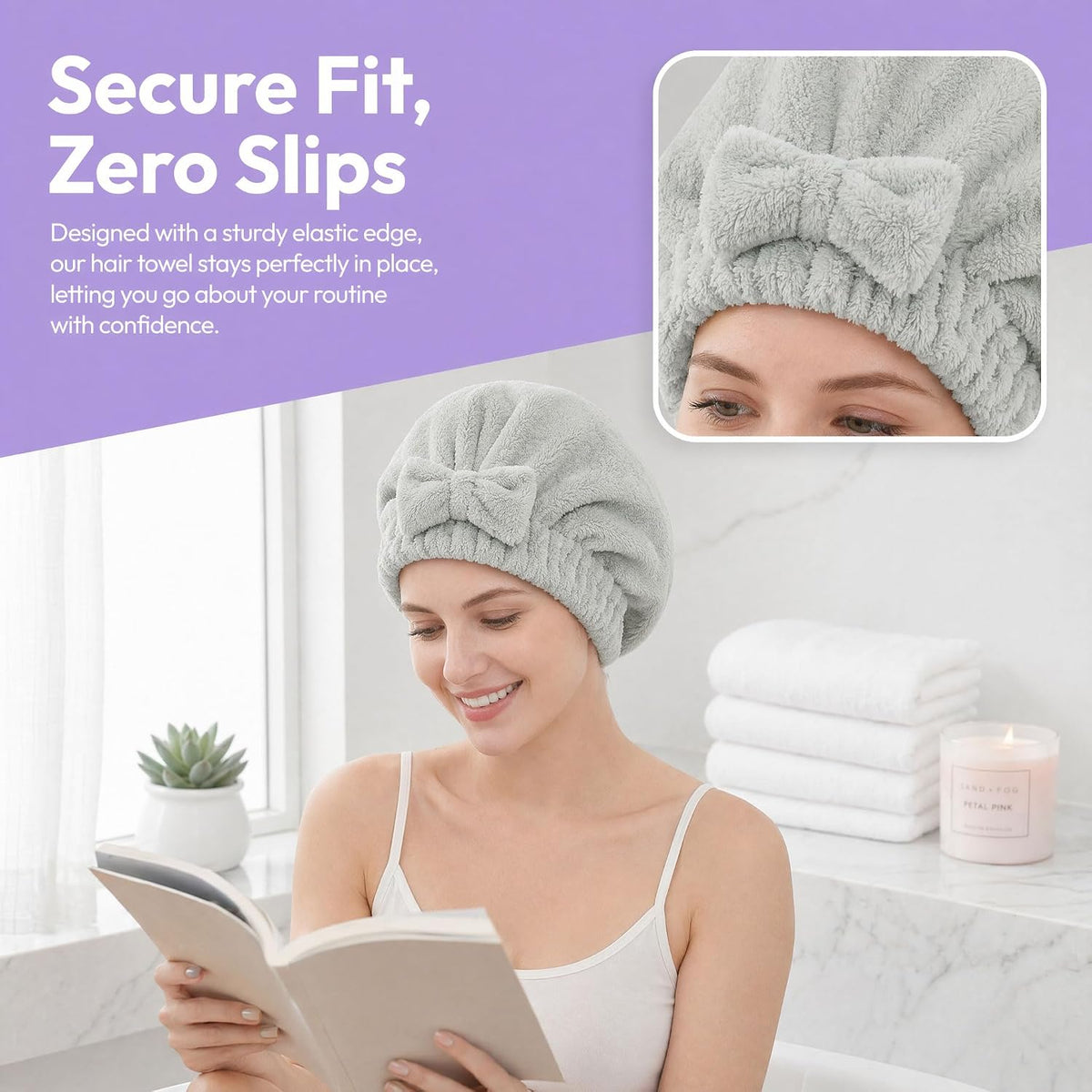 4 Pack Microfiber Hair Towels Bow Wrap for Women Quick Dry