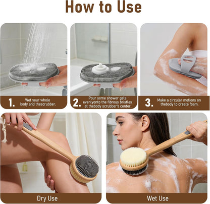 Back Scrubber for Shower Dual-Sided & Silicone Body Scrubber 2 Pack