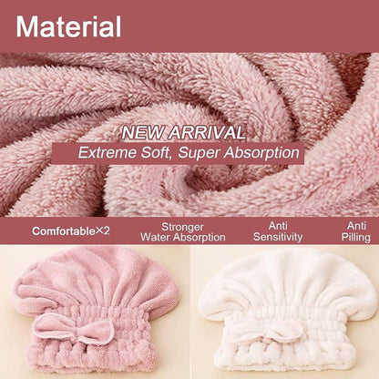 Jseng 2PC Microfiber Hair Drying Caps, Extrame Soft & Ultra Absorbent, Fast Drying Hair Turban Wrap Towels Thick Fluffy Shower Cap for Women