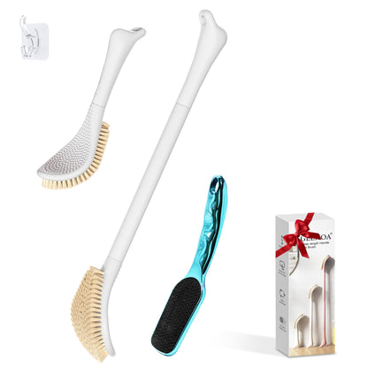 New Foot Brush with Adjustable Long Handle, 3-in-1 Foot Scrubber for Wet or Dry Brushing, 10.2’’- 27.5’’ Foot Scrub Brush for Senior, Pregnant, Disabled, or Injured, Gift-Box Packed(White)