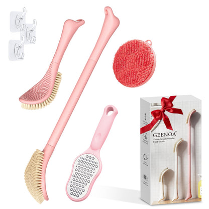 New Foot Brush with Adjustable Long Handle, 3-in-1 Foot Scrubber for Wet or Dry Brushing, 10.2’’- 27.5’’ Foot Scrub Brush for Senior, Pregnant, Disabled, or Injured, Gift-Box Packed(White)
