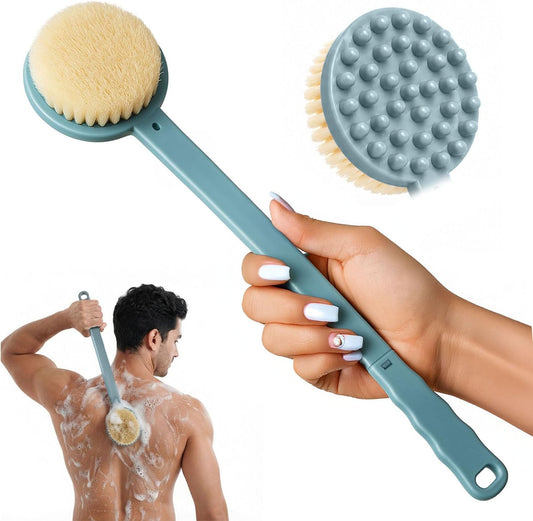 Bath Body Brush for Women & Men, Back Scrubber Shower Brush Exfoliating Back, Body and Feet Scrubbing Soft Nylon Bristles, 15inch Long Handle