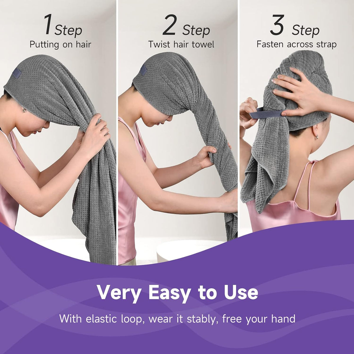 Umisleep Extra Large Microfiber Hair Towel, Ultra Absorbent, Grey