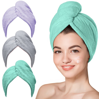Hicober Microfiber Hair Towel Wrap for Women, Grey Blue Grey, 3-Pack