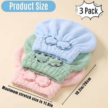 3Pack Microfiber Hair Drying Cap, Quick Dry Fast Drying Hair Caps