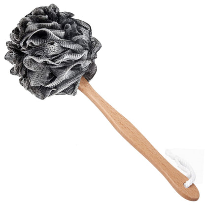 Loofah Back Scrubber for Shower, Wooden Long Handle Bath Sponge Lufa Shower Brush, Soft Nylon Mesh Back Cleaner Washer, Women & Men Exfoliating Luffa Pouf on a Stick for Body (Blue)