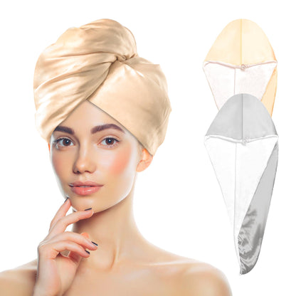 Satin Microfiber Hair Towel,Double Layer Fast Drying Hair Wrap
