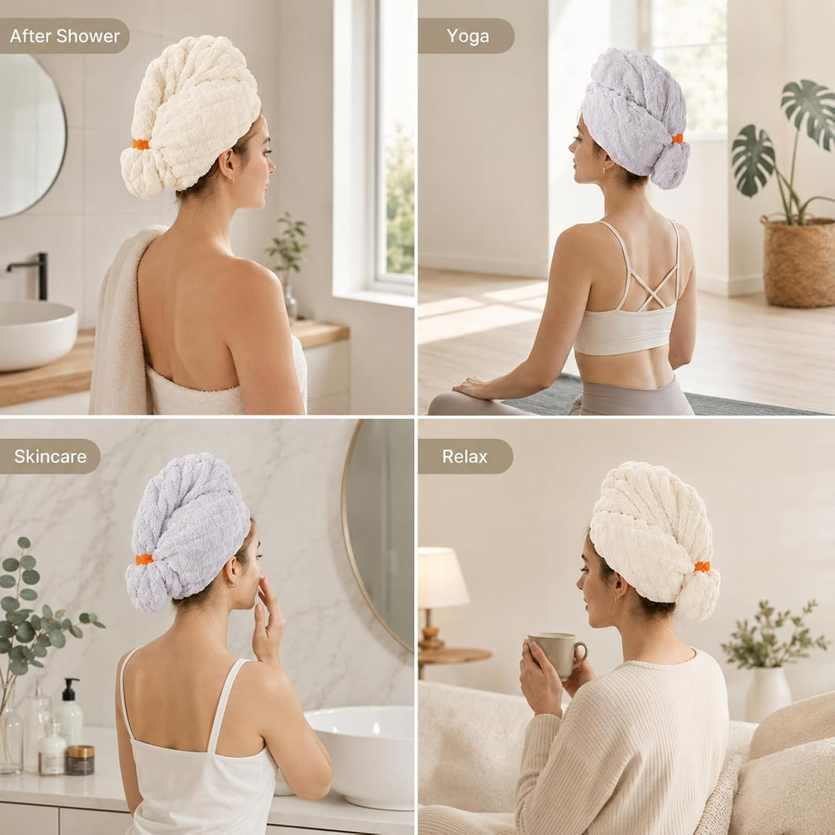 Microfiber Hair Drying Towel 2Pack, Large Size for Women, with Elastic Band