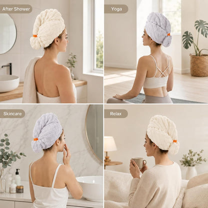 Microfiber Hair Drying Towel 2Pack, Large Size for Women, with Elastic Band
