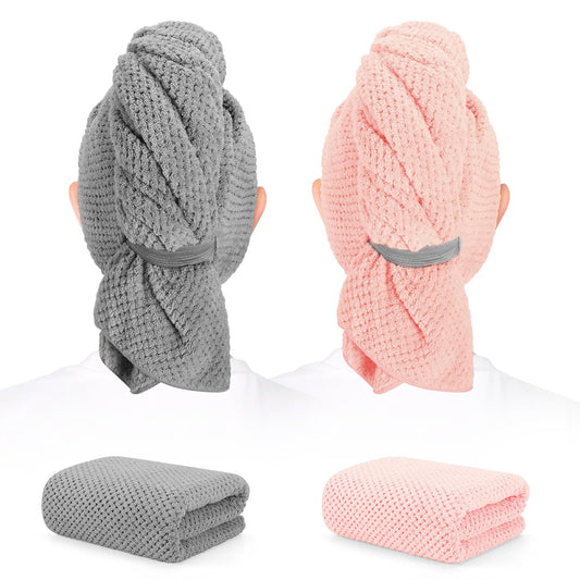 2 Pack Microfiber Hair Towel XL 41" x 24" Fast Dry, Soft, Absorbent