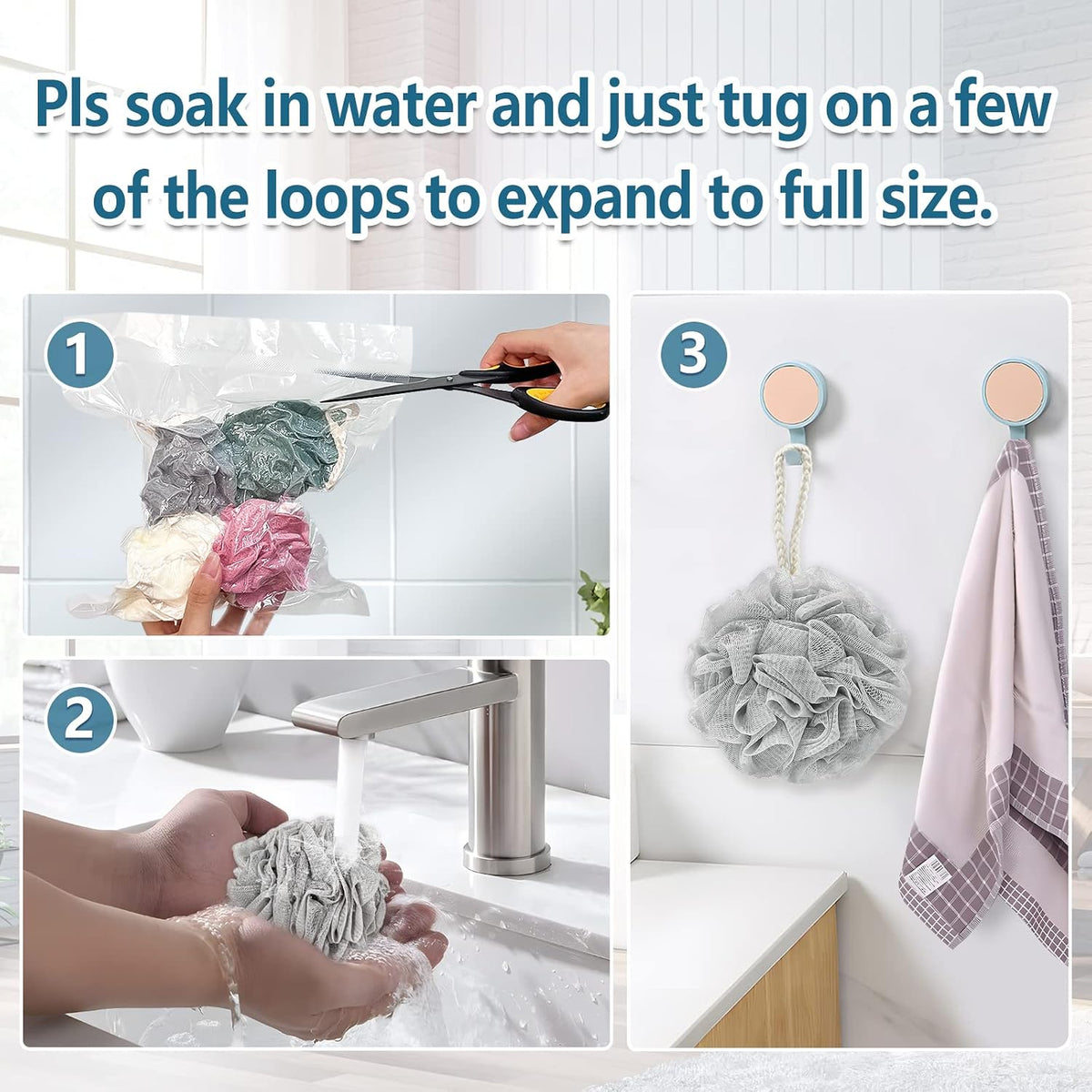Bath Loofah Sponge, 60G Shower Loofah 4 Count Luffa Pack