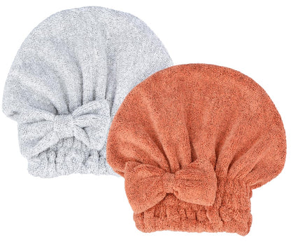 Microfiber Hair Drying Towels Head wrap with Bow-Knot Shower Cap Hair Turban hairWrap Bath Cap for Curly Long & Wet Hair Gift for Women
