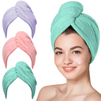 Hicober Microfiber Hair Towel Wrap for Women, Grey Blue Grey, 3-Pack