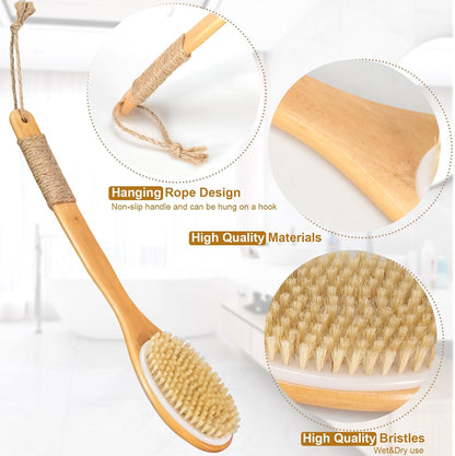 16.5 Inches Back Scrubber for Shower with Curved Long Handle,Wet&Dry Brushing Body Brush,Natural Bristles,Back Scrubber Bath Tool for Men & Women