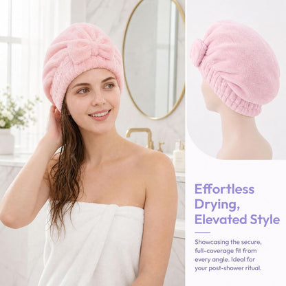 4 Pack Microfiber Hair Towels Bow Wrap for Women Quick Dry