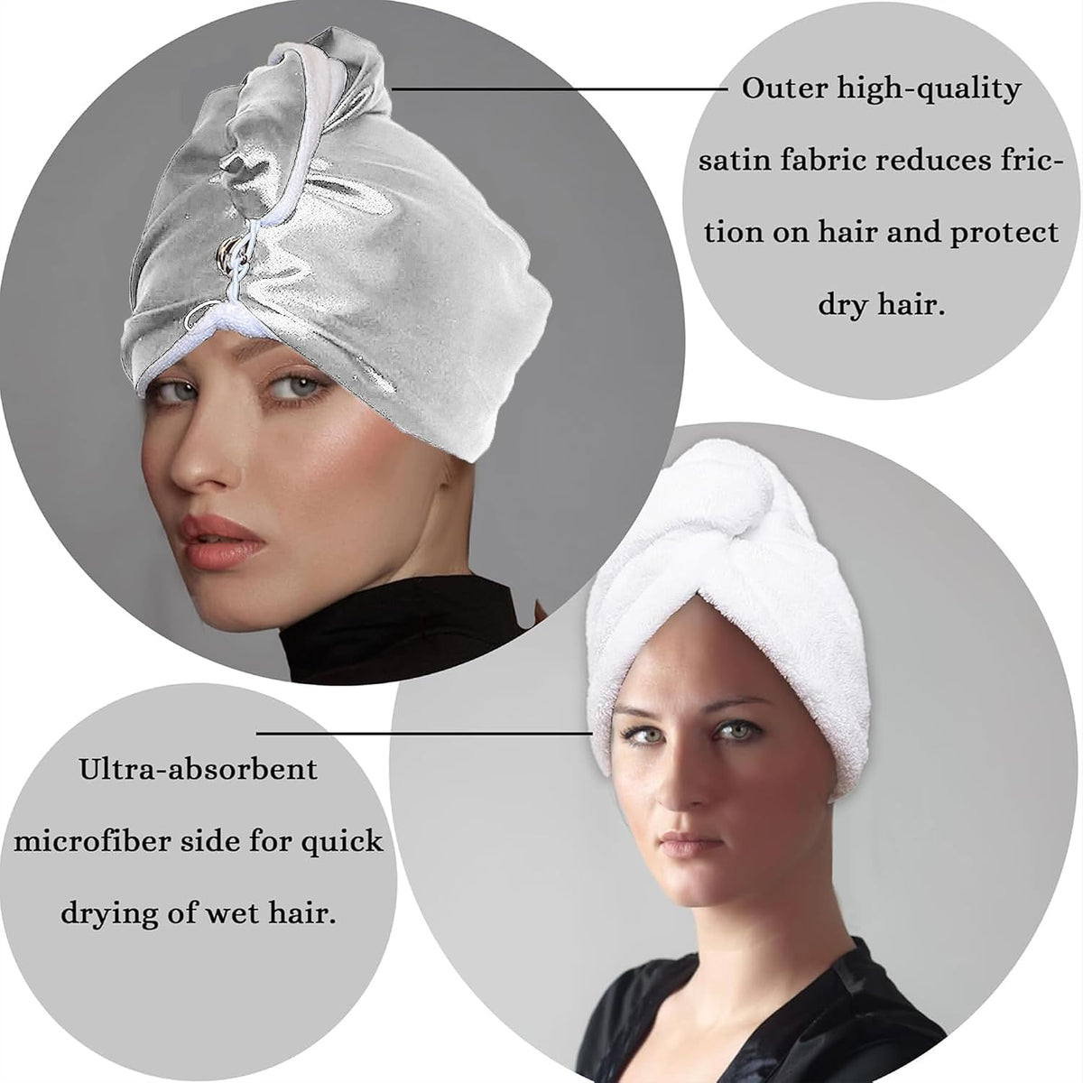 Satin Microfiber Hair Towel,Double Layer Fast Drying Hair Wrap