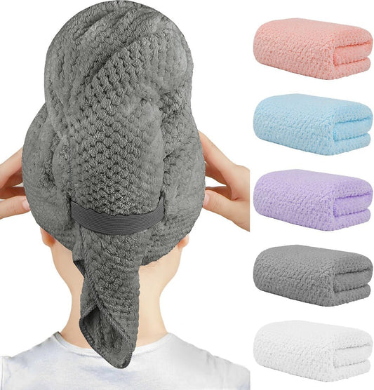 HOMEXCEL 5PK Microfiber Hair Towels, 40x20 in, Fast Drying for Long Hairs