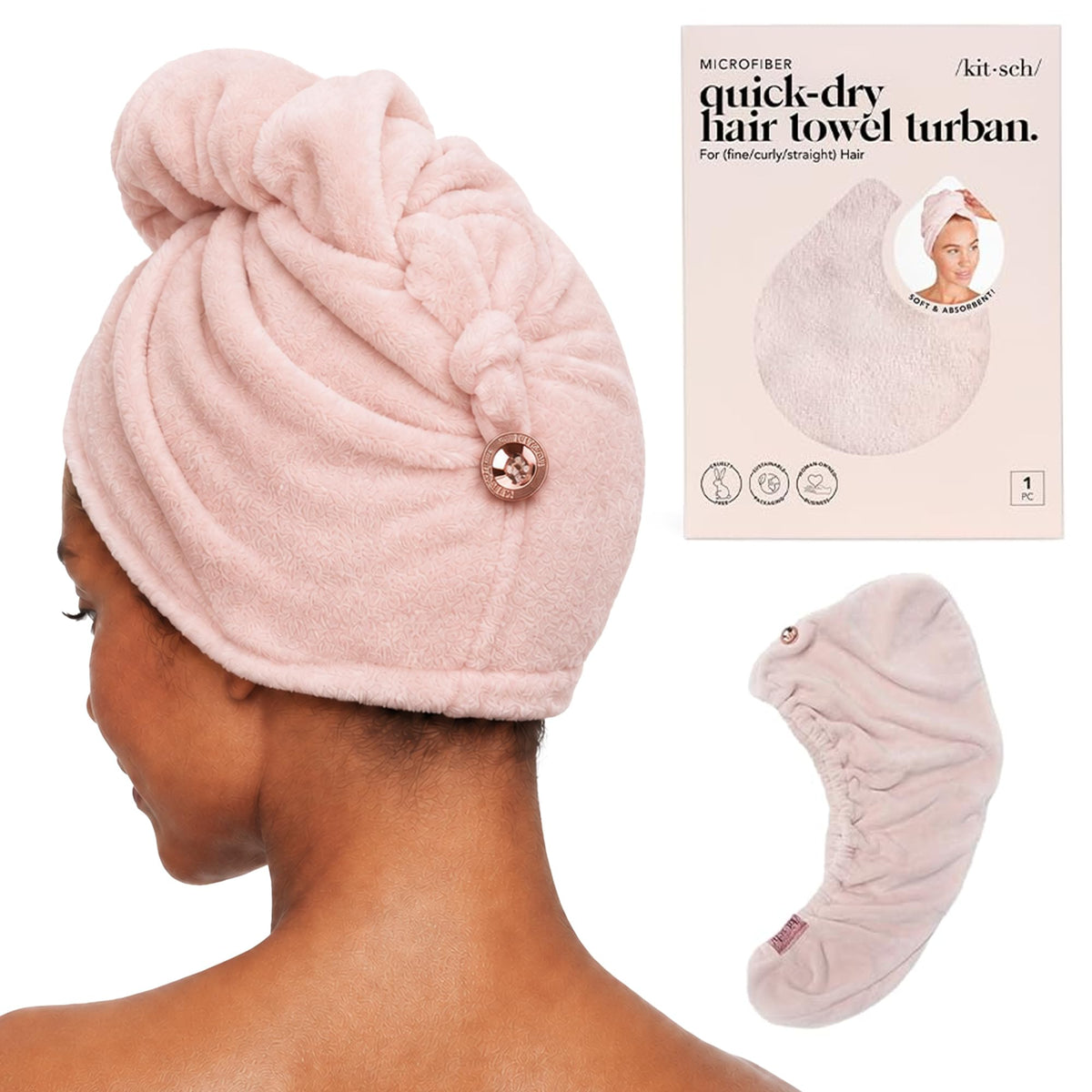 Kitsch Microfiber Hair Towel Wrap for Women - White Ivory