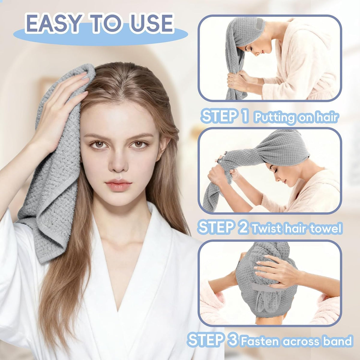 Large Microfiber Hair Towel for Women, Super Soft Absorbent Quick