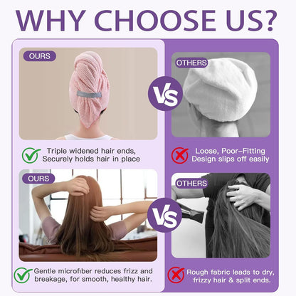 MAGO FAMILY MAGIC Microfiber Hair Towel Wrap 1 Pack, 42" x 27" Super Absorbent Hair Turbans with Elastic Band, Anti-Frizz Quick Dry Hair Drying Towel for Women Long, Thick, Curly Hair Care (Gray)