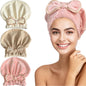 Jseng Microfiber Hair Towel Caps for Women with Cute Bowtie, 2Packs Fast Drying Hair Towel Caps for Curly Long Wet Hair Anti Frizz